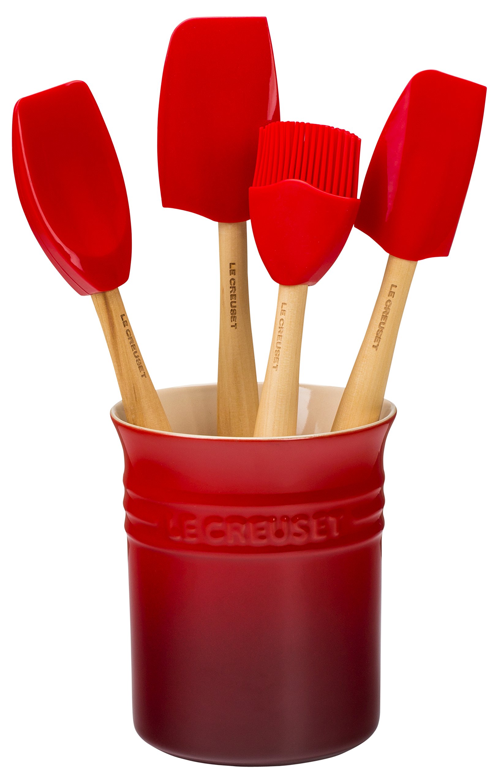 le-creuset-coffret-pot-ustensiles-1-1-l-cerise-4-spatules image 1