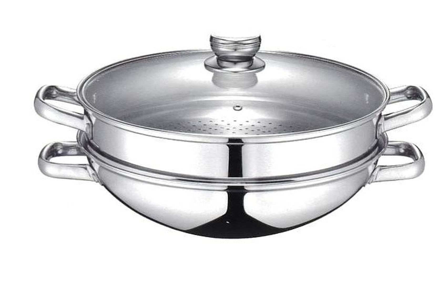 baumalu-wok-wok-vapeur-2-en-1-inox-32-cm-avec-panier-et-couvercle-verre image 1