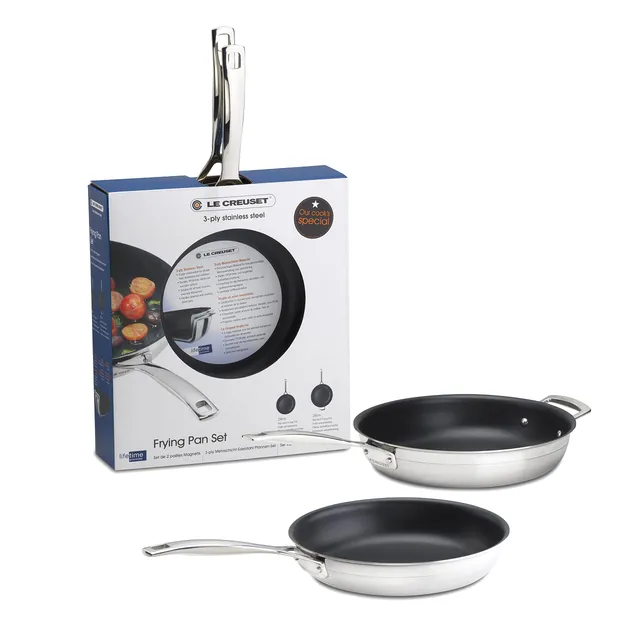 le-creuset-lot-2-po-les-frire-inox-antiadh-sif-24-cm-28-cm-triple-paisseur image 1