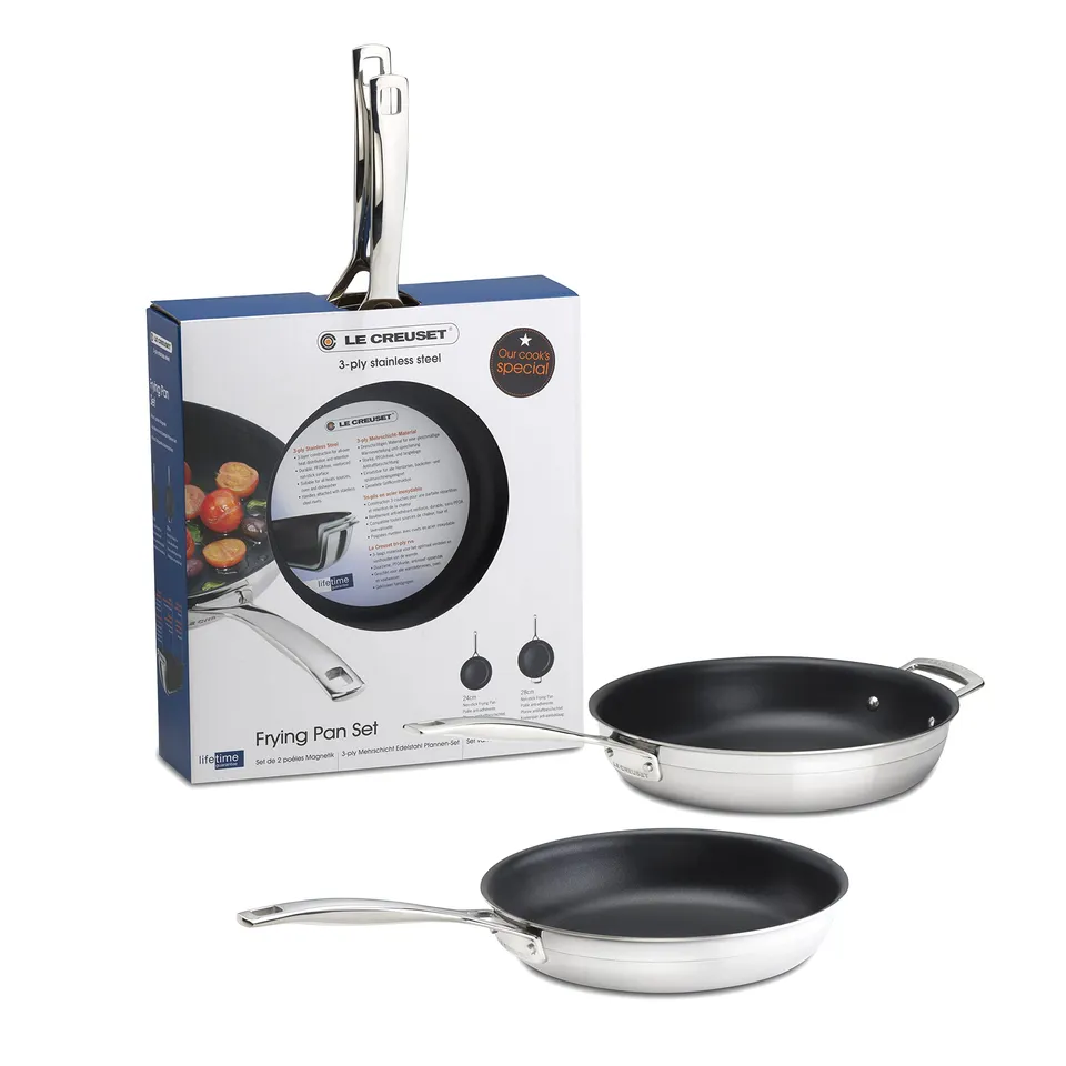 le-creuset-lot-2-po-les-frire-inox-antiadh-sif-24-cm-28-cm-triple-paisseur image 1