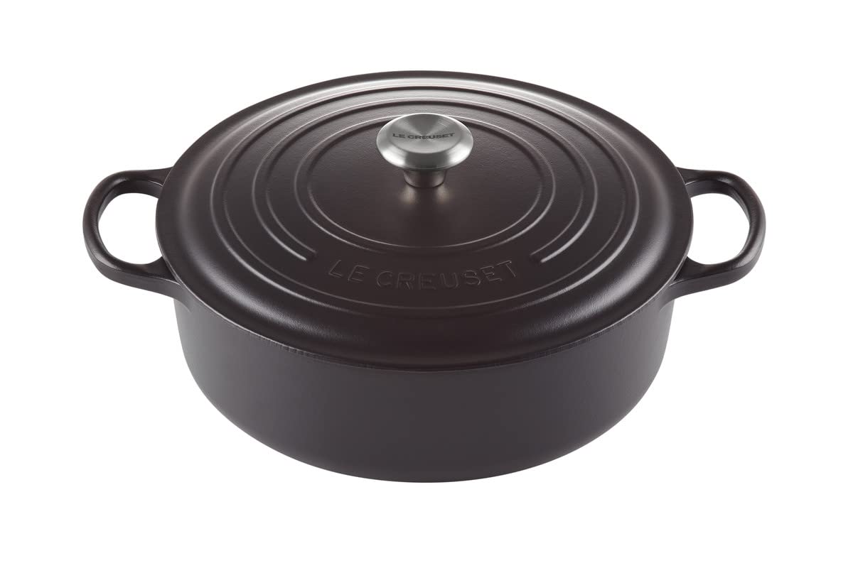 le-creuset-cocotte-ronde-basse-signature-30-cm-6-2-l-noir-mat-fonte image 1
