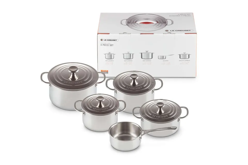 le-creuset-set-5-pi-ces-inox-3-cocottes-cocotte-basse-casserole image 1