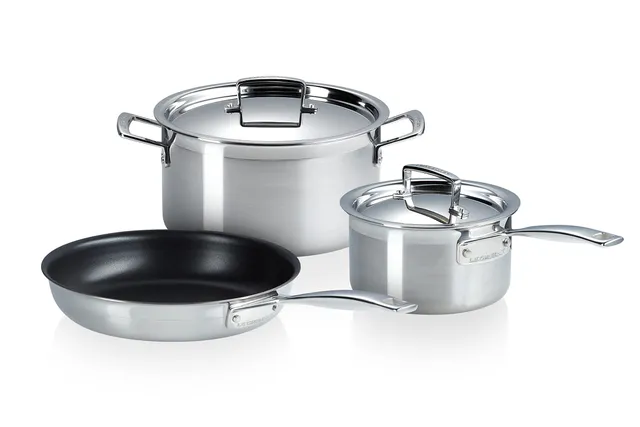 le-creuset-set-3-pi-ces-inox-classique-po-le-24-cm-faitout-24-cm-casserole-16-cm image 1