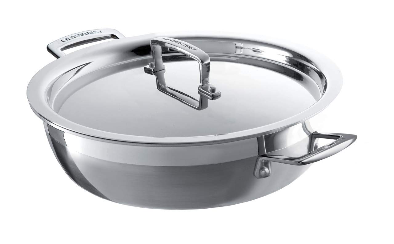 le-creuset-sauteuse-proven-ale-inox-3-ply-26-cm-avec-couvercle-argent image 1