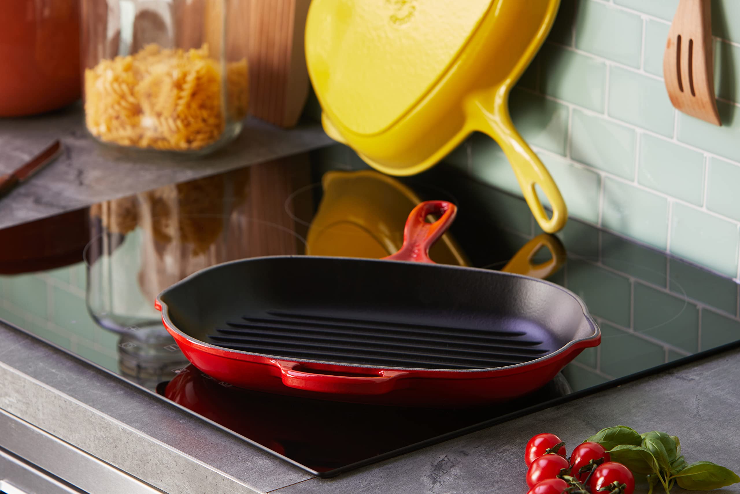 le-creuset-skillet-gril-ovale-fonte-maill-e-signature-32-cm-cerise image 2