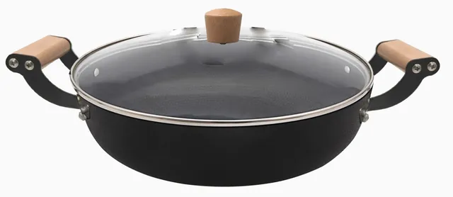 baumalu-maestro-faitout-fonte-d-acier-maill-e-30-cm-noir-bois-avec-couvercle-ver image 1