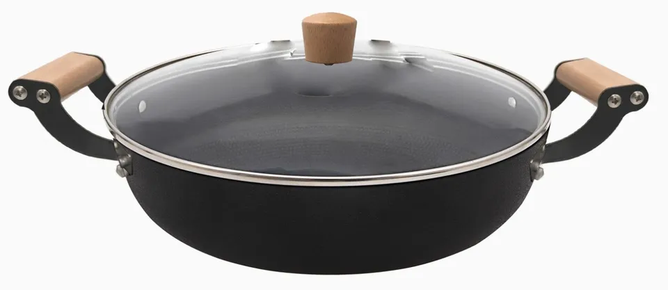 baumalu-maestro-faitout-fonte-d-acier-maill-e-30-cm-noir-bois-avec-couvercle-ver image 1