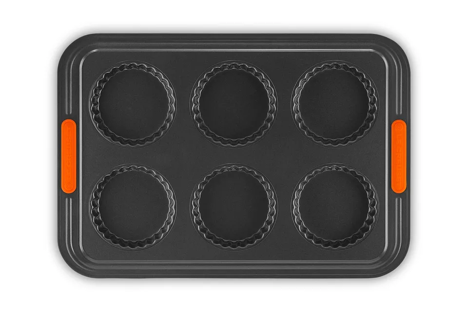 le-creuset-moule-6-tartelettes-acier-silicon-anthracite-orange image 1