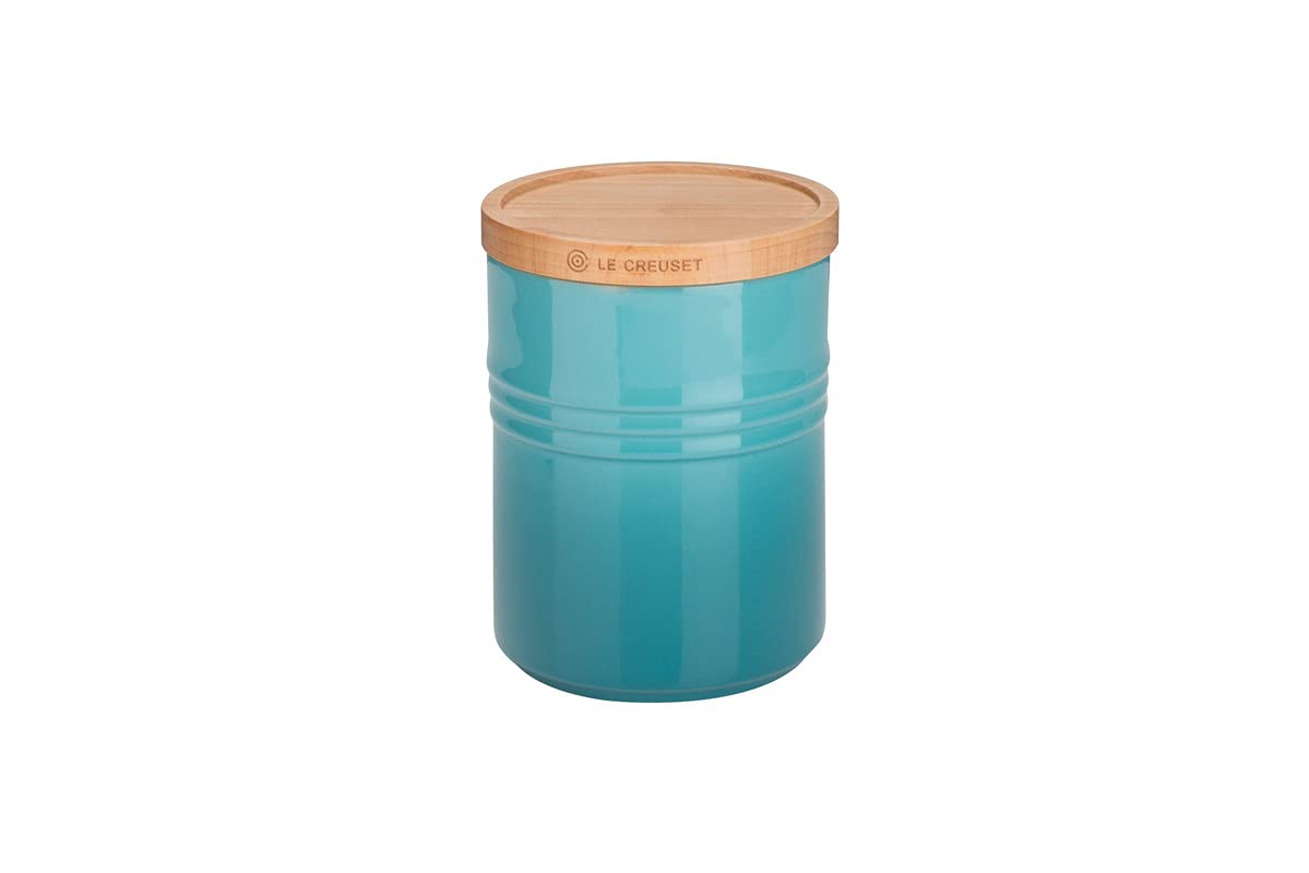 le-creuset-pot-de-conservation-m-c-ramique-540-ml-deep-teal-avec-couvercle-bois image 2