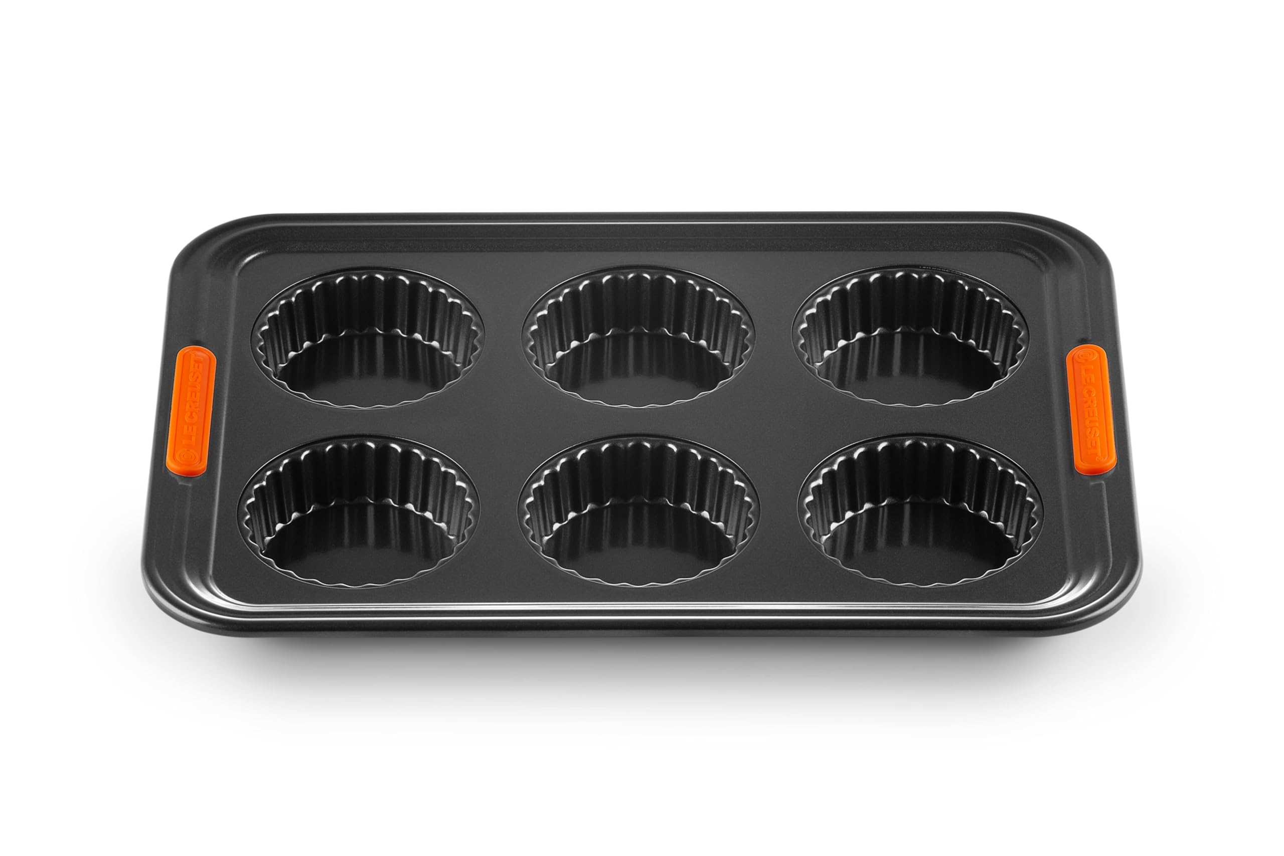 le-creuset-moule-6-tartelettes-acier-silicon-anthracite-orange image 2