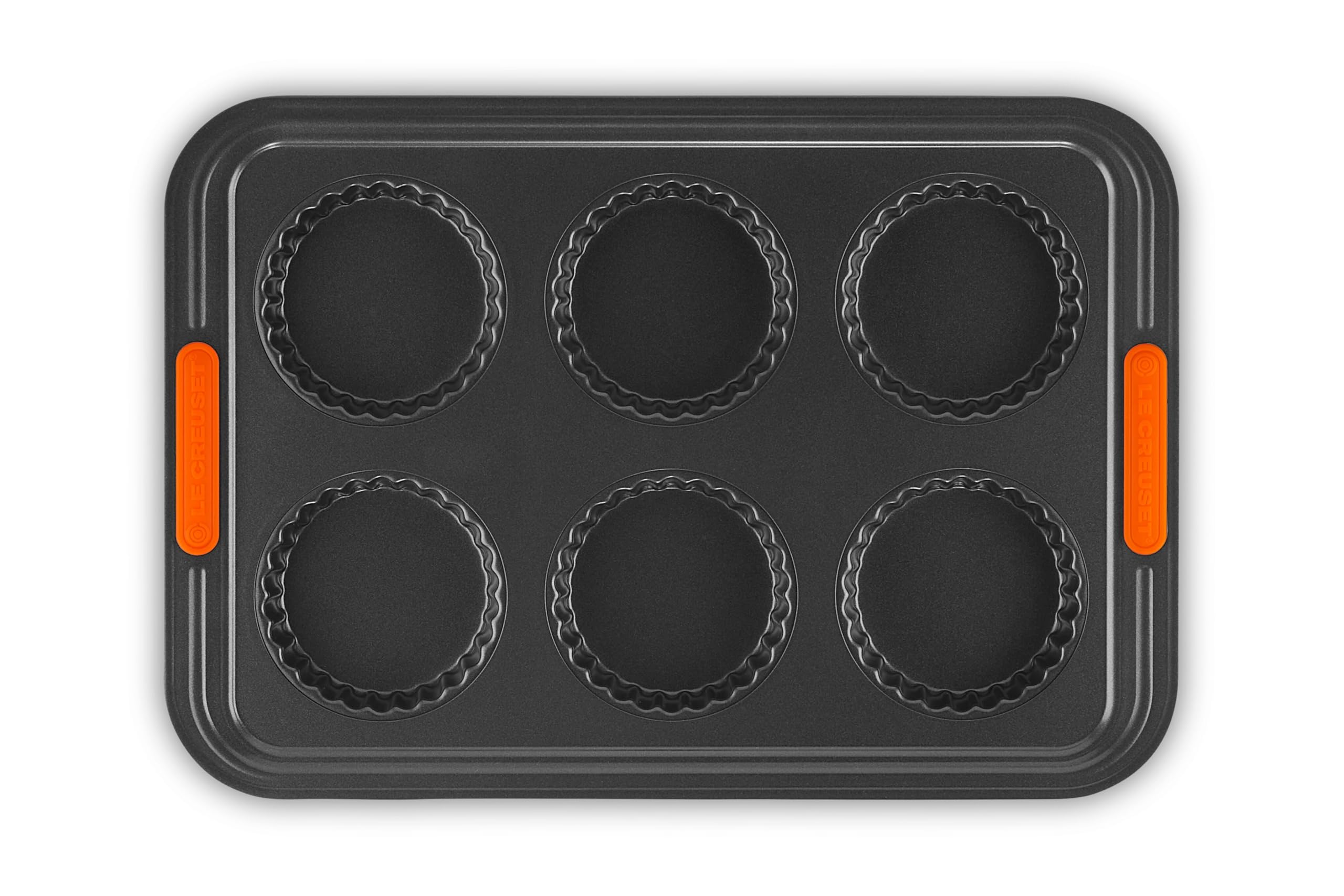 le-creuset-moule-6-tartelettes-acier-silicon-anthracite-orange image 1