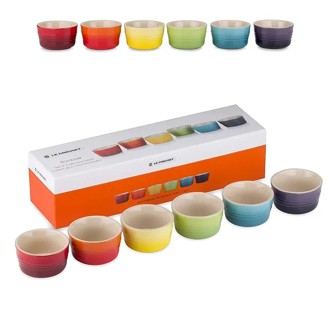 le-creuset-set-6-ramequins-ronds-c-ramique-120-ml-arc-en-ciel image 1