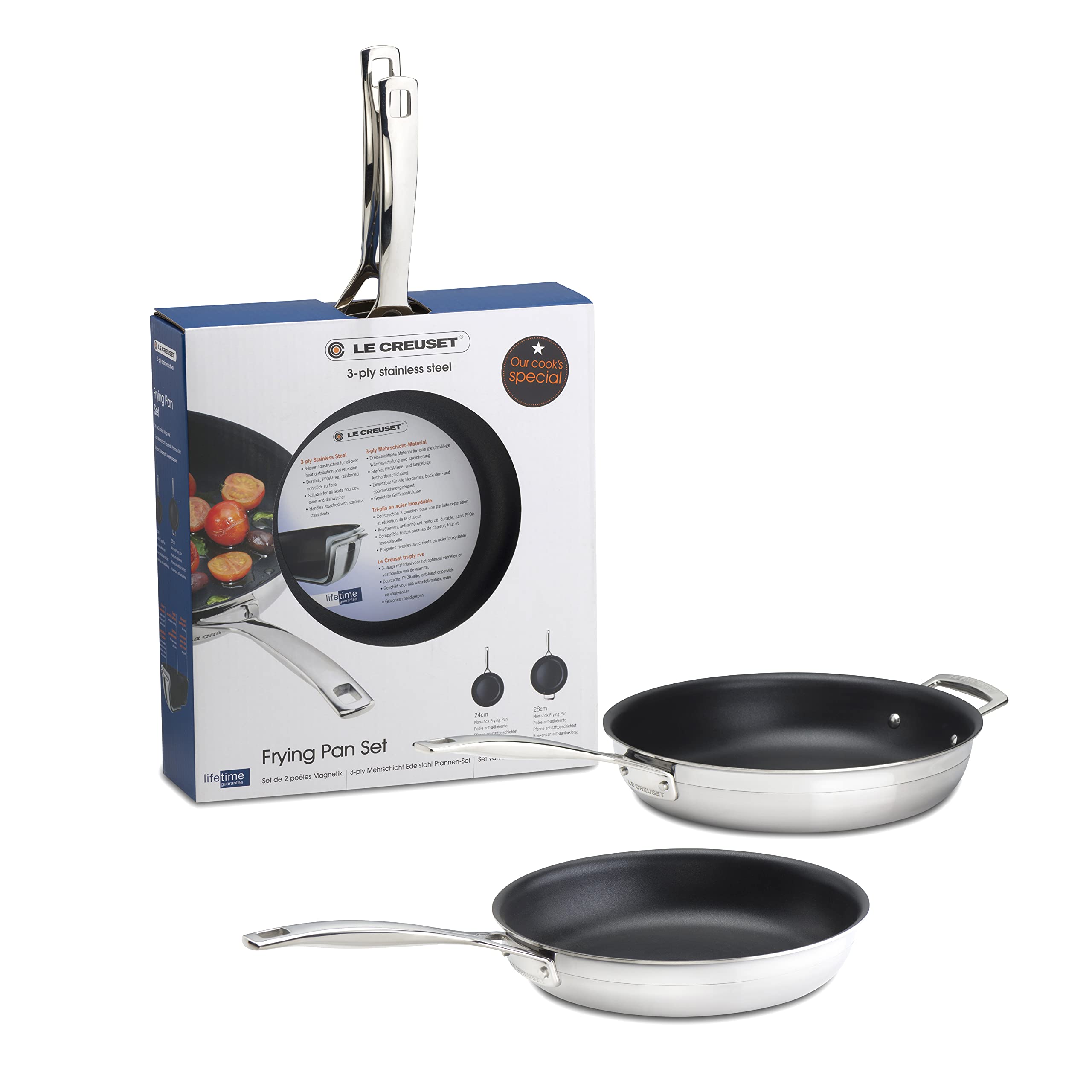 le-creuset-lot-2-po-les-frire-inox-antiadh-sif-24-cm-28-cm-triple-paisseur image 1