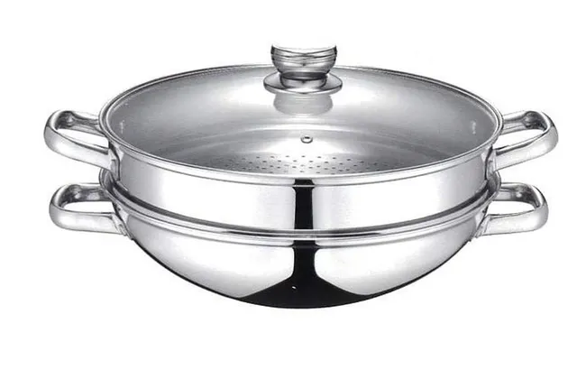 baumalu-wok-wok-vapeur-2-en-1-inox-32-cm-avec-panier-et-couvercle-verre image 1