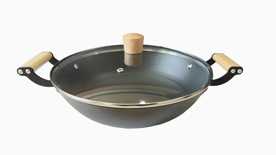 baumalu-maestro-wok-2-anses-fonte-d-acier-maill-e-30-cm-noir-bois-avec-couvercle image 1