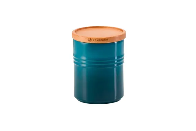 le-creuset-pot-de-conservation-m-c-ramique-540-ml-deep-teal-avec-couvercle-bois image 1